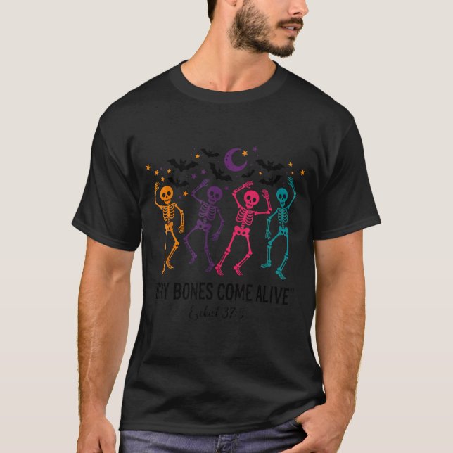 Camiseta Dancing Skeleton Dry Bones Come Alive Christian Ha (Frente)