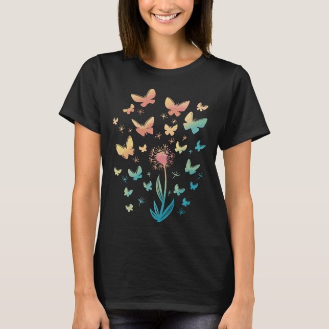 Camiseta Dandelion com borboletas, dandelion, borboleta P (Frente)