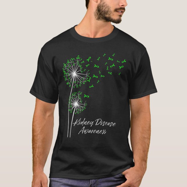 Camiseta Dandelion Green Ribbon Kidney Disease Awareness Mo (Frente)
