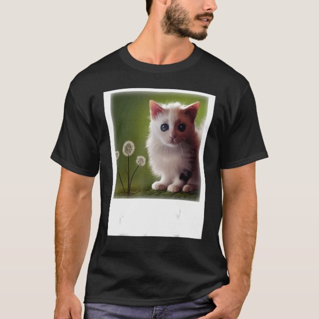 Camiseta Dandelion Next To A Baby Cat Realistic Art (Frente)