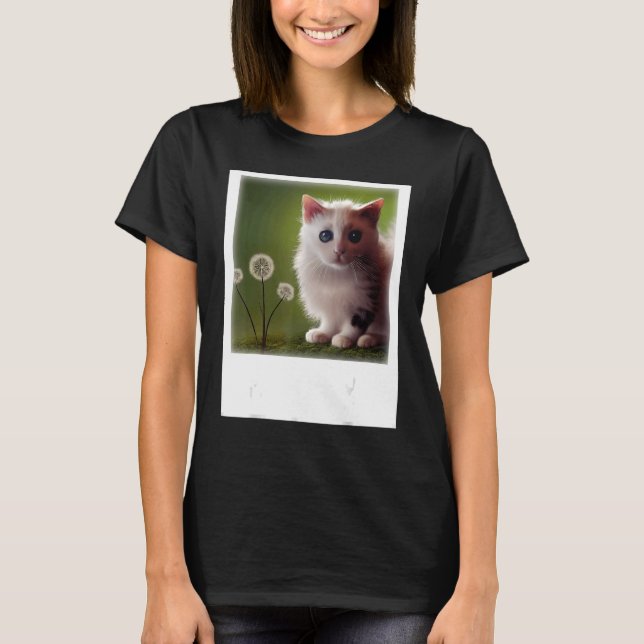 Camiseta Dandelion Next To A Baby Cat Realistic Art (Frente)