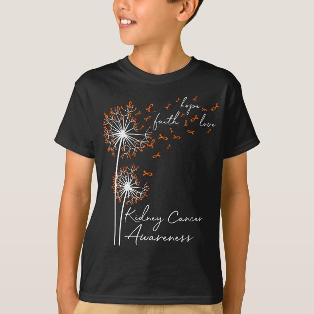 Camiseta Dandelion Orange Faith Hope Love Cancer Awaren (Frente)