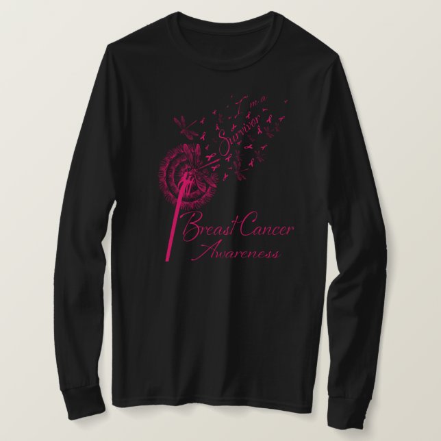 Camiseta Dandelion, sou um Sobrevivente, Cancer de Mama. (Frente do Design)