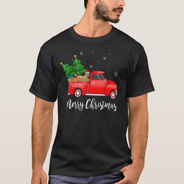 Camiseta Dandi Dinmont Terrier Red Truck Árvore de Natal Xm (Frente)
