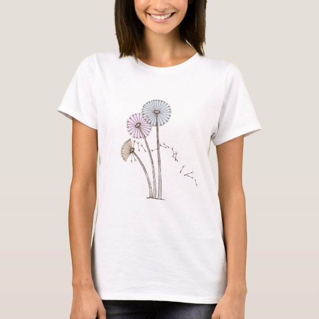 Camiseta Dandilion cronometra azul e de creme cor-de-rosa (Frente)