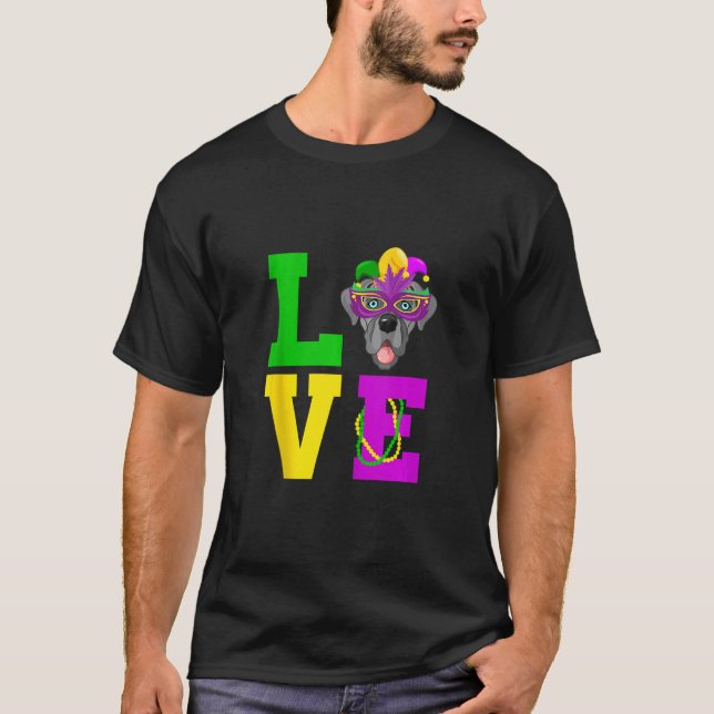 Camiseta Dane Dog Eu Adoro Mardi Gras Costume Dog (Frente)