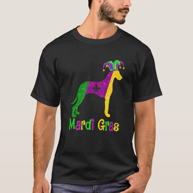 Camiseta Dane Dog Lover Mardi Gras Carnival Jester Premium (Frente)