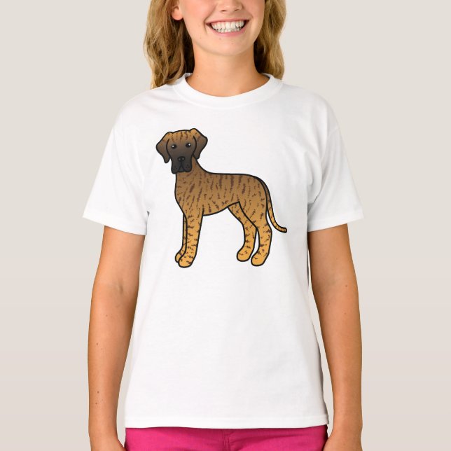 Camiseta Dane Grande Listrado Cachorro de Desenho Animado F (Frente)