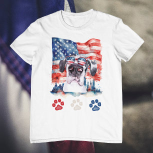 Camiseta Dane Grande Vermelho Branco e Azul Cão Pet 4 de Ju