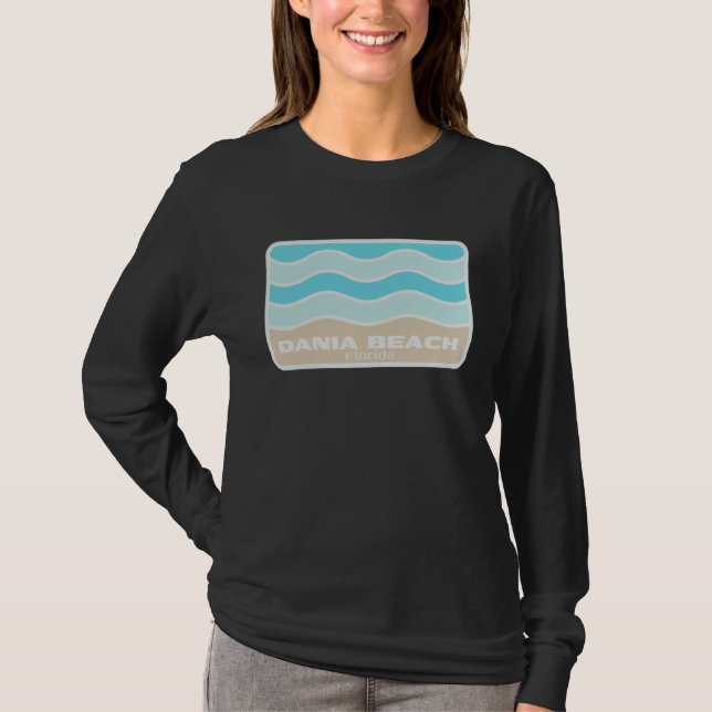 Camiseta Dania Beach Florida Retro FL Waves Beach Souvenir (Frente)