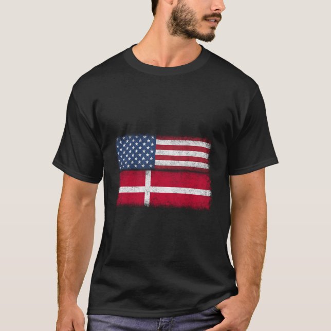 Camiseta Danish American Flag Denmark Usa Danmark (Frente)