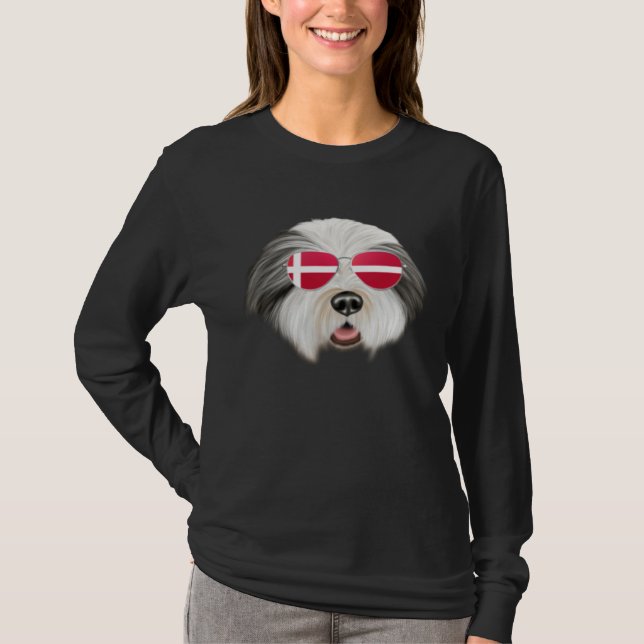 Camiseta Danish Flag Bearded Collie Dog Denmark Pocket (Frente)
