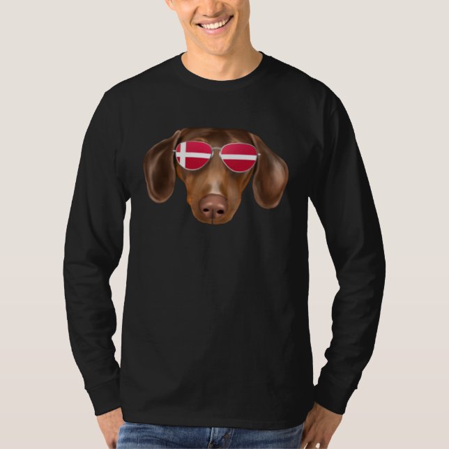 Camiseta Danish Flag Brown Dachshund Dog Denmark Pocket (Frente)