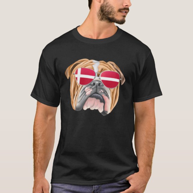 Camiseta Danish Flag Bulldog Dog Denmark Pocket (Frente)