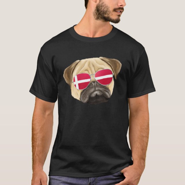 Camiseta Danish Flag Pug Dog Denmark Pocket (Frente)