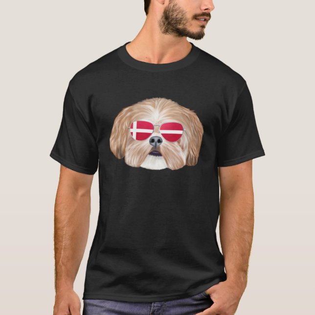Camiseta Danish Flag Shih Tzu Dog Denmark Pocket (Frente)