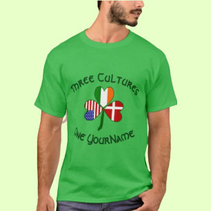 Camiseta Danish Irish USA Flags Shamrock Personalizado