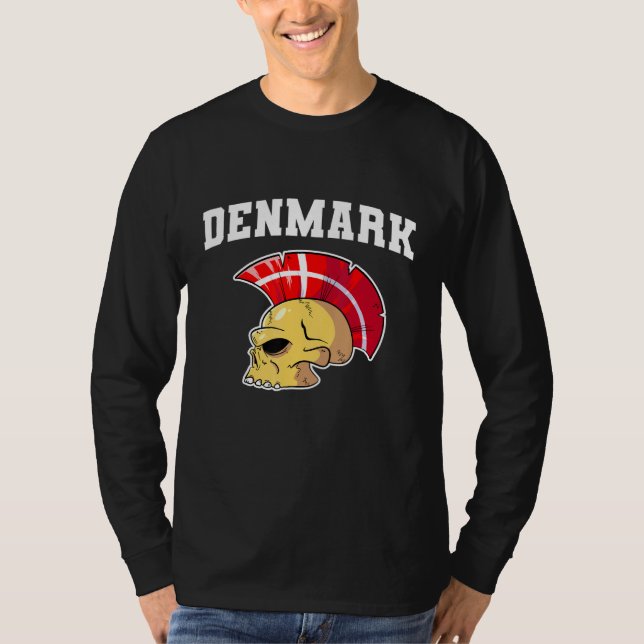 Camiseta Danmark Flag Mohawk Skull National Denmark Team Su (Frente)