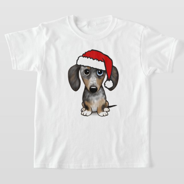 Camiseta Dapple Dachshund Papais noeis Wiener Dog Natal (Postura )