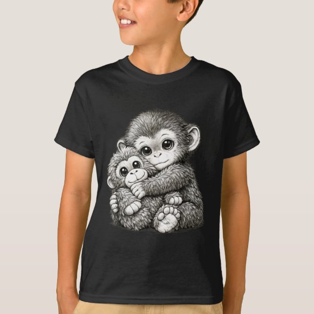 Camiseta Dar um soco num macaco com meme de abraço de ursin (Frente)