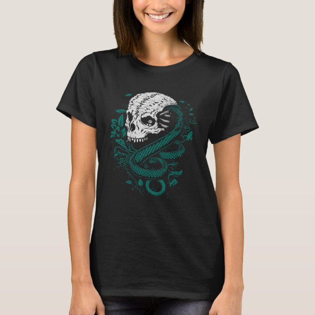 Camiseta Dark Arts Halloween Black Metal Magic Snake Skull  (Frente)