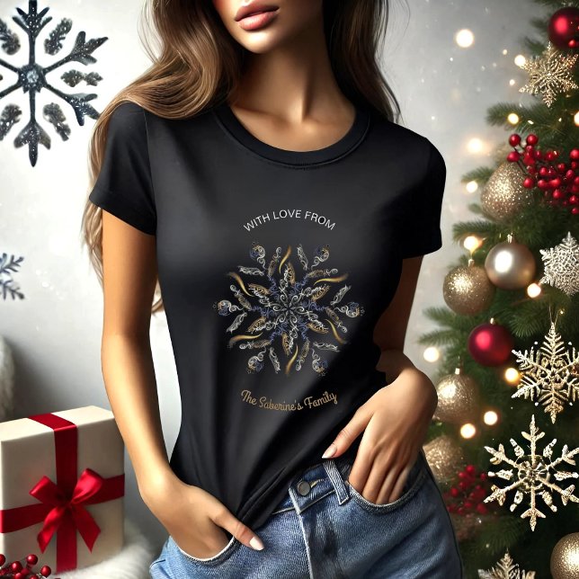 Camiseta Dark Blue & Gold Midnight Sparkle Stars New Year  (Criador carregado)