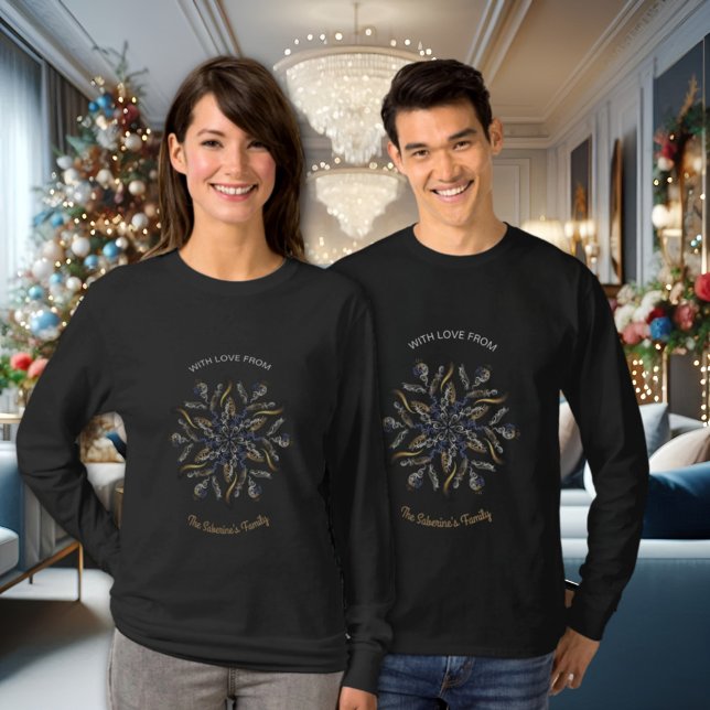 Camiseta Dark Blue & Gold Midnight Sparkle Stars New Year  (Criador carregado)