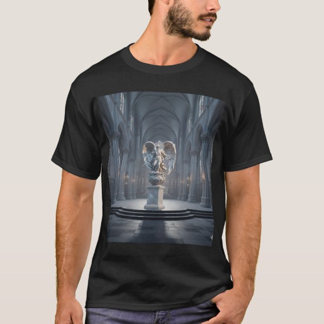 Camiseta Dark Fallen Angel Statue\Gothic Cathedral T-Shirt (Frente)