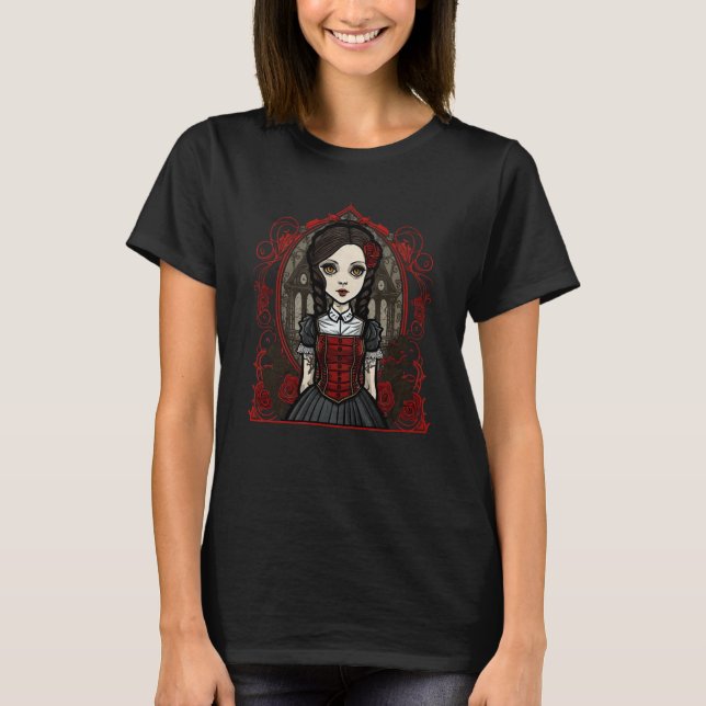 Camiseta Dark Gothic Chibi Style Doll Dressed In Red (Frente)