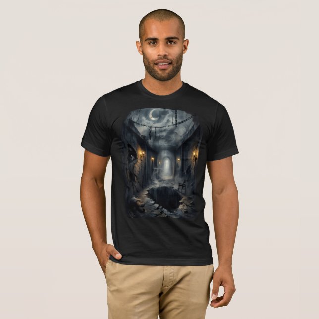 Camiseta Dark Haunted Fantasy Corridor with Moonlit Sky (Frente Completa)