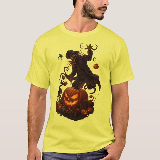 Camiseta Dark Pumpkin Reaper – Creepy Halloween Skeleton Ar (Frente)