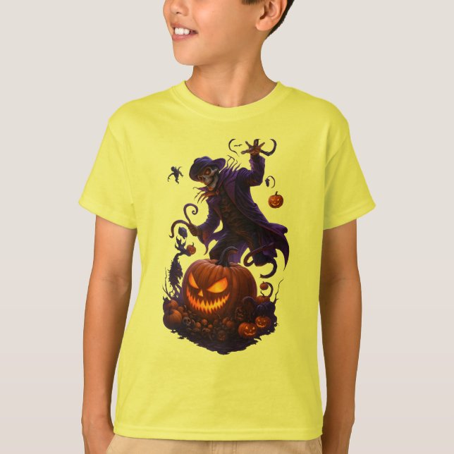Camiseta Dark Pumpkin Reaper – Creepy Halloween Skeleton Ar (Frente)