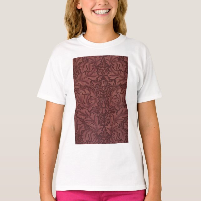 Camiseta Dark Red Acanthus Leaves (por William Morris) (Frente)