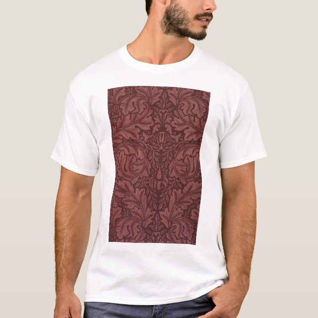 Camiseta Dark Red Acanthus Leaves (por William Morris) (Frente)