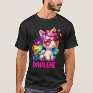 Camiseta Darlene Nome Personalizado Unicórnio Colorido Mulh