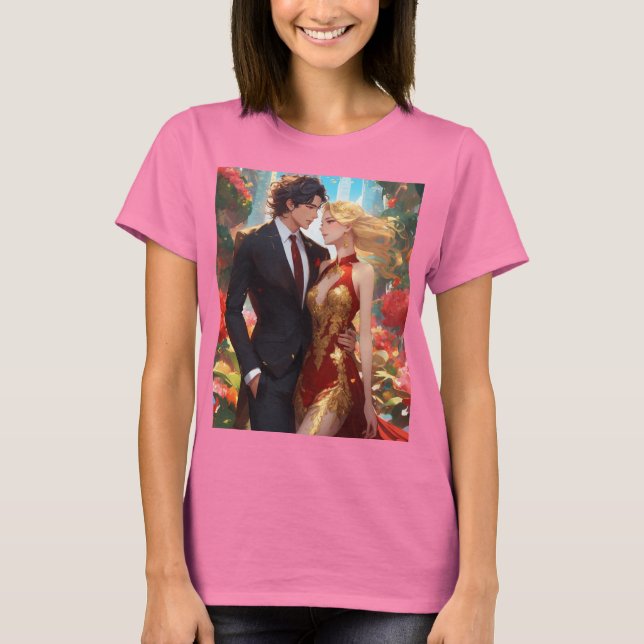 Camiseta das damas,casal amor impresso (Frente)