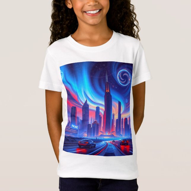 Camiseta das garotas da cidade futurística (Frente)