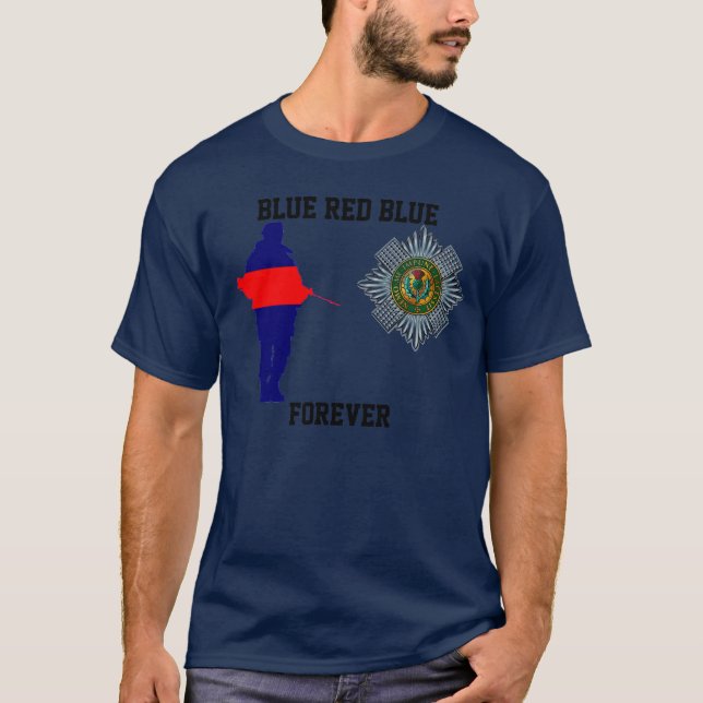 Camiseta Das guardas do vermelho azul do azul t-shirt (Frente)