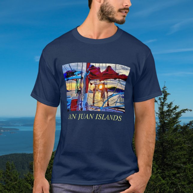 Camiseta das Ilhas San Juan Sunset e Barcos à vela (Criador carregado)