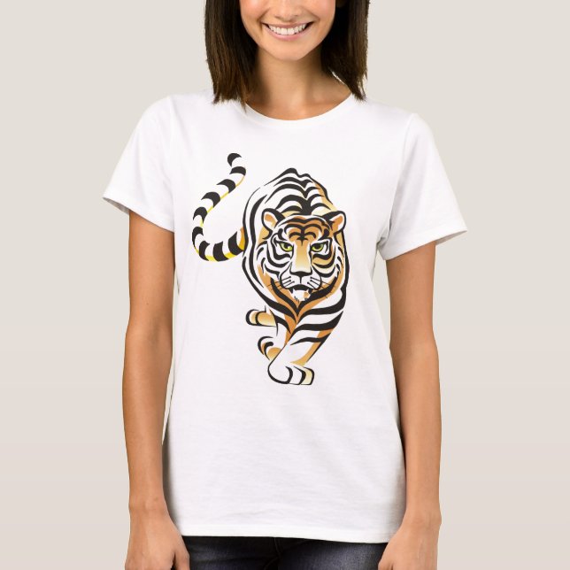 Camiseta Das mulheres de passeio do tigre dos desenhos (Frente)