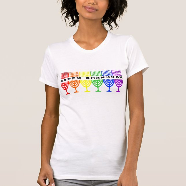 Camiseta Das mulheres felizes de Chanukah do arco-íris as (Frente)