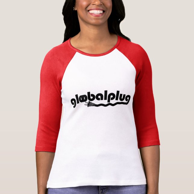 Camiseta das mulheres vermelhas do Basebol-T do globalplug (Frente)