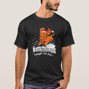 Camiseta Daschund Através Do Cão De Neve Festivo