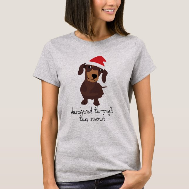 Camiseta Daschund bonito com o Natal T do Xmas da neve (Frente)