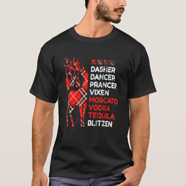 Camiseta Dasher Dancer Prancer Vixen Moscata Vodka Tequila (Frente)