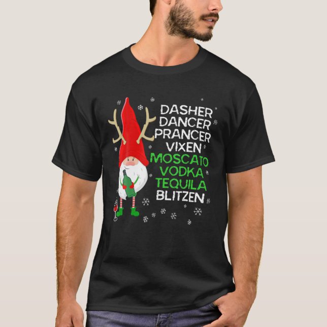 Camiseta Dasher Dancer Prancer Vixen Moscato Vodca Tequila (Frente)