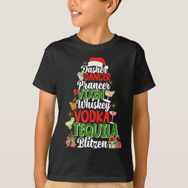 Camiseta Dasher Dancer Prancer Vixen Moscato Vodka Tequila  (Frente)