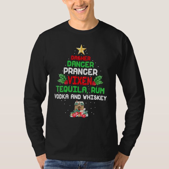 Camiseta Dasher Dancer Prancer Vixen  Tequila Rum Vodka Whi (Frente)