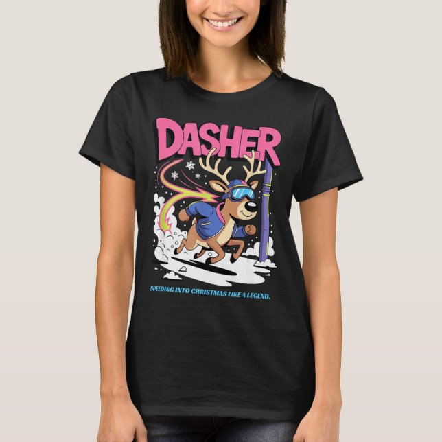 Camiseta Dasher Reindeer Christmas Speeding Fun  (Frente)