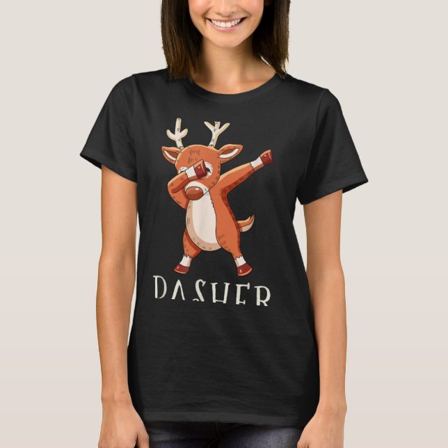 Camiseta Dasher Santas Reindeers Family Matching Outfit Chr (Frente)